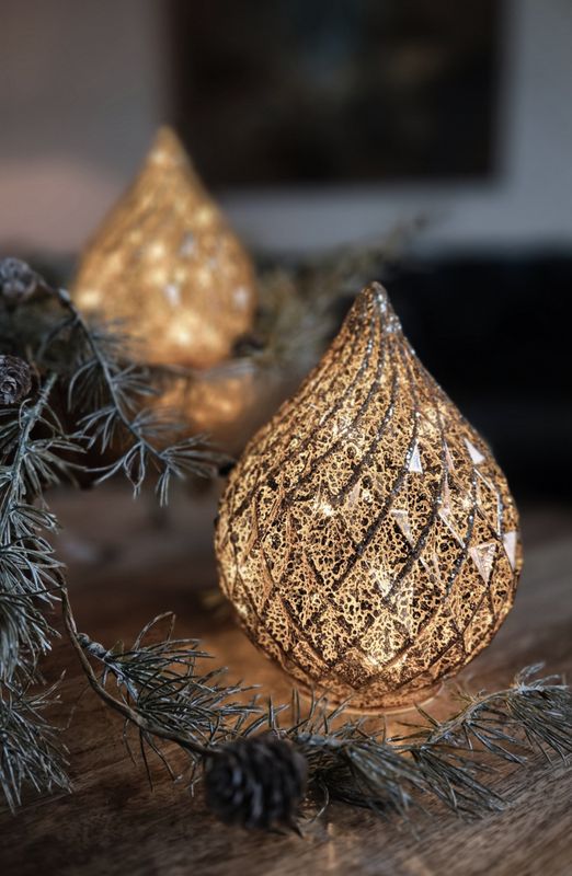 Dråpe glass led gull glitter stor