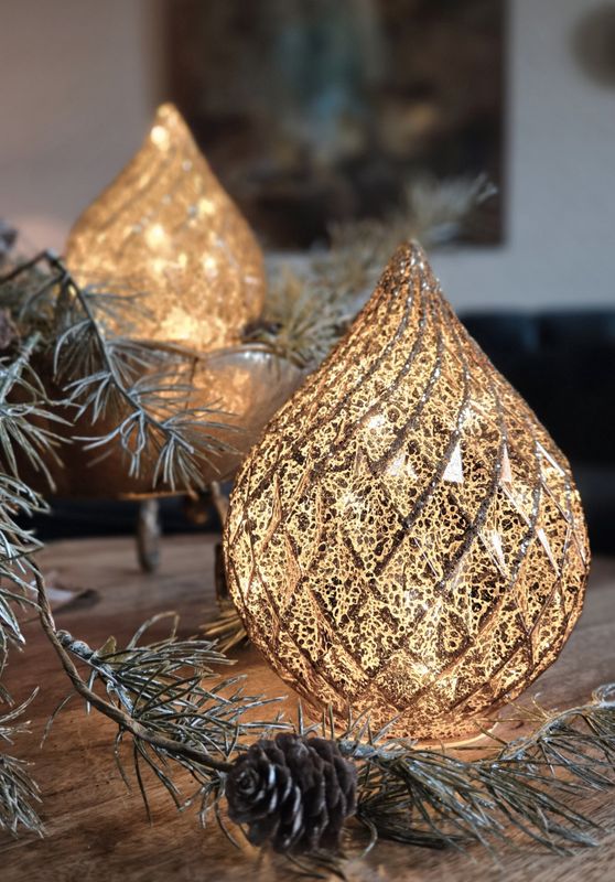 Dråpe glass led brun/glitter liten