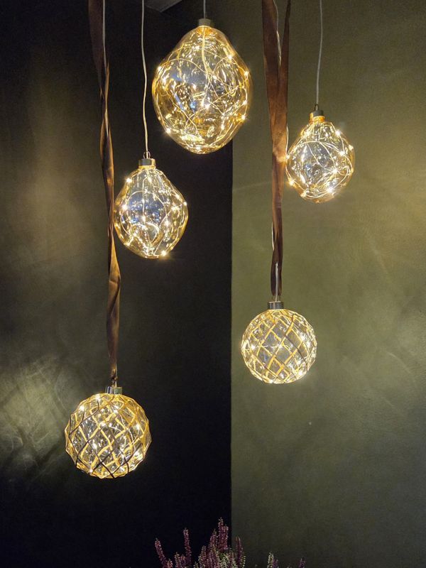 Glasskule m/ledlys amber