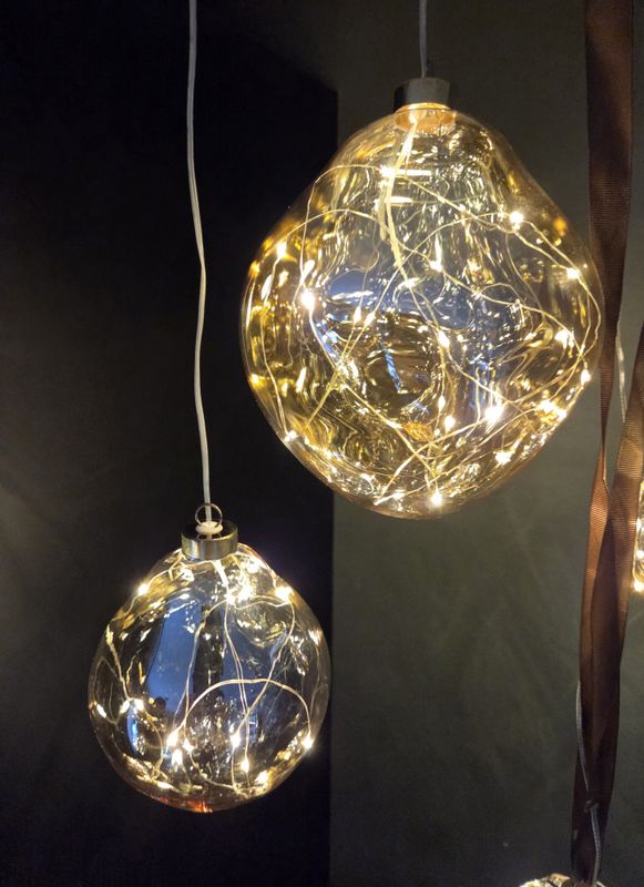 Glasskule m/ledlys amber